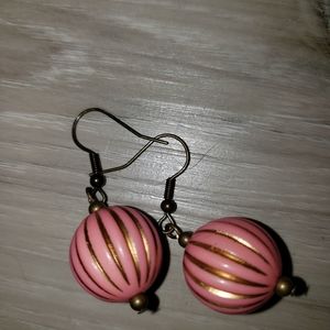 Pink ball round drop earrings